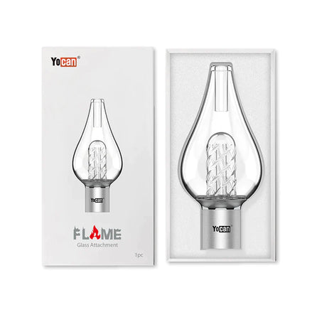 Front angled view of the Yocan Flame Glass Bubbler Attachment Replacement in clear glass. This essential water filtration tube attaches securely to the Yocan Flame vaporizer to deliver smooth, water-cooled hits from your wax concentrates.