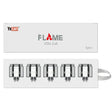 Front facing view of the Yocan Flame XTAL Replacement Coils 5-Pack packaging in black and red. This retail box contains five premium XTAL tip atomizers designed to deliver crystal-smooth vapor from your Yocan Flame electric nectar collector.