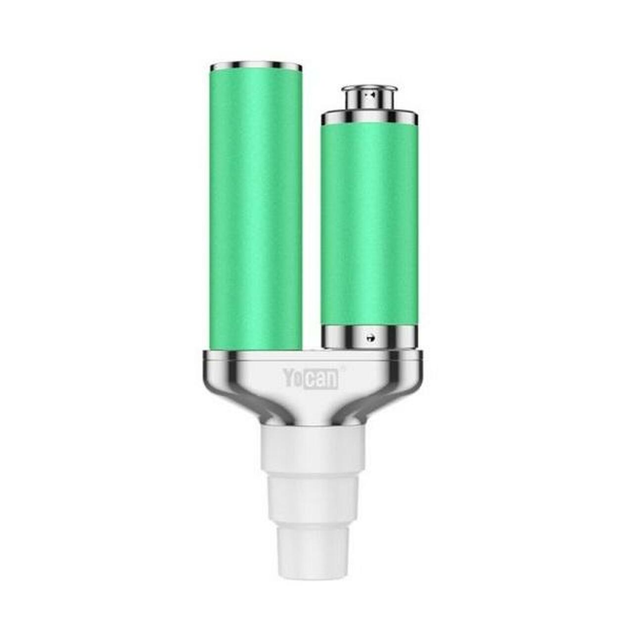 Front view of the Yocan Torch portable enail adapter in sleek green. This versatile, domeless electronic nail seamlessly attaches to standard 14mm and 18mm glass water pipes for convenient, entirely torch-free dabbing.