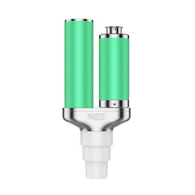 Front view of the Yocan Torch portable enail adapter in sleek green. This versatile, domeless electronic nail seamlessly attaches to standard 14mm and 18mm glass water pipes for convenient, entirely torch-free dabbing.