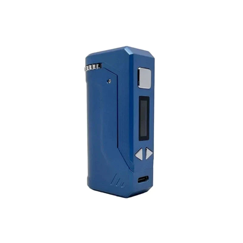 Front profile view of the Yocan UNI Plus portable mod in solid blue. This highly versatile cartridge vaporizer features an ergonomic chassis and extended battery life for longer, uninterrupted daily vaping sessions.