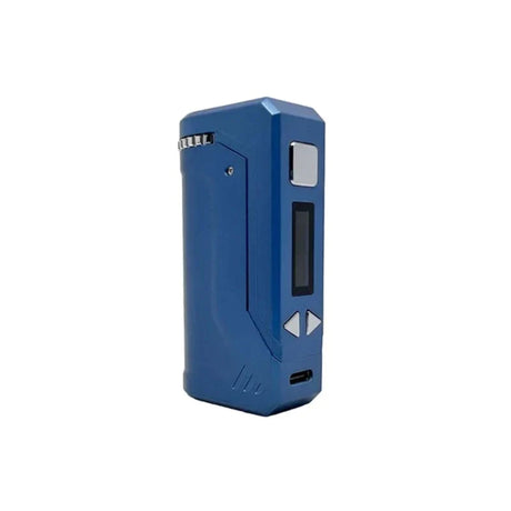Front profile view of the Yocan UNI Plus portable mod in solid blue. This highly versatile cartridge vaporizer features an ergonomic chassis and extended battery life for longer, uninterrupted daily vaping sessions.