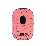 Front view of the Yocan Wulf Mods UNI X cartridge vaporizer in pink and black spatter. This ultra-compact 510-thread battery is designed for premium oil vaporization and features a sleek, palm-sized body for ultimate portability.