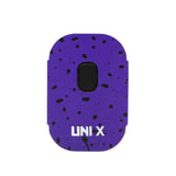Front view of the Yocan Wulf Mods UNI X cartridge vaporizer in purple and black spatter. This ultra-compact 510-thread battery is designed for premium oil vaporization and features a sleek, palm-sized body for ultimate portability.