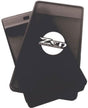 Angled overhead view of the Zen rolling tray in black with the lid removed to reveal the integrated inner storage compartments. These tailored sections easily organize rolling papers, custom filter tips, hand rollers, and ground herbs to prevent messy workspace waste.