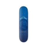 Front view of the Zig-Zag 8-inch skateboard decks arranged in a group showing blue classic brand graphics and colors. Constructed from durable 7-ply maple, these premium 8-inch decks are perfect for street skating, park riding, or displaying as iconic collector's art.