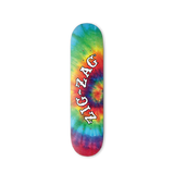 Front view of the Zig-Zag 8-inch skateboard deck showcasing the traditional white vintage logo graphic. Designed to easily withstand heavy impact, this high-quality board provides a stable, responsive platform for riders of all skill levels.