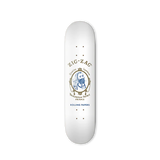Front view of the Zig-Zag 8-inch skateboard deck showcasing the traditional white and gold vintage logo graphic. Designed to easily withstand heavy impact, this high-quality board provides a stable, responsive platform for riders of all skill levels.