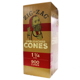 Front view of the closed Zig-Zag unbleached pre-rolled cones display box in natural brown. This wholesale bulk display provides retailers with premium, earth-friendly unbleached cones designed for a smooth, slow burn.